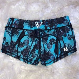 VULL CHESTEE COLLAB Turquoise Blue Palm Tree Athletic Shorts L
